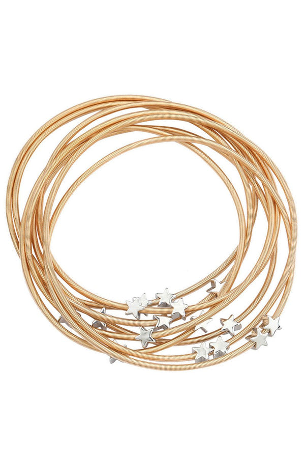 Gold Guitar String Star Bead Bracelet 8pc Set
