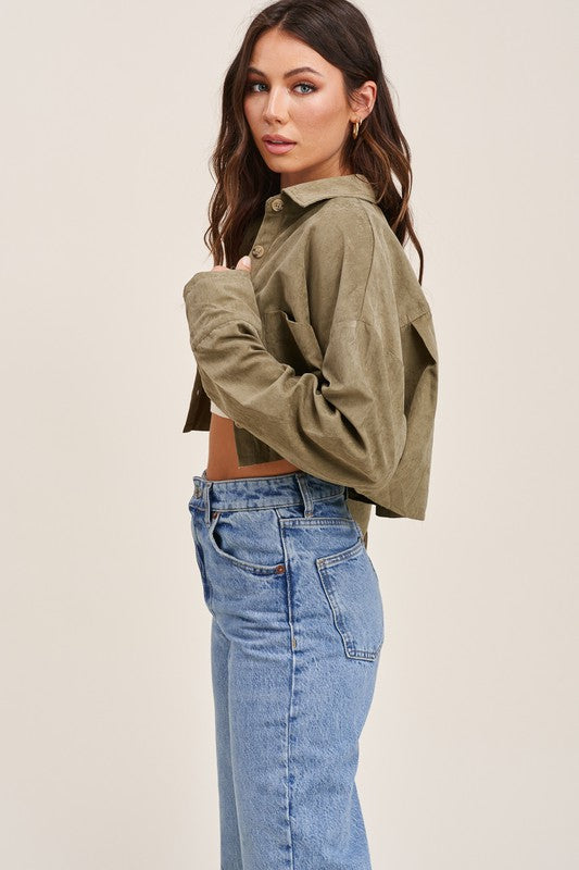 I'm On It Olive Cropped Jacket Top