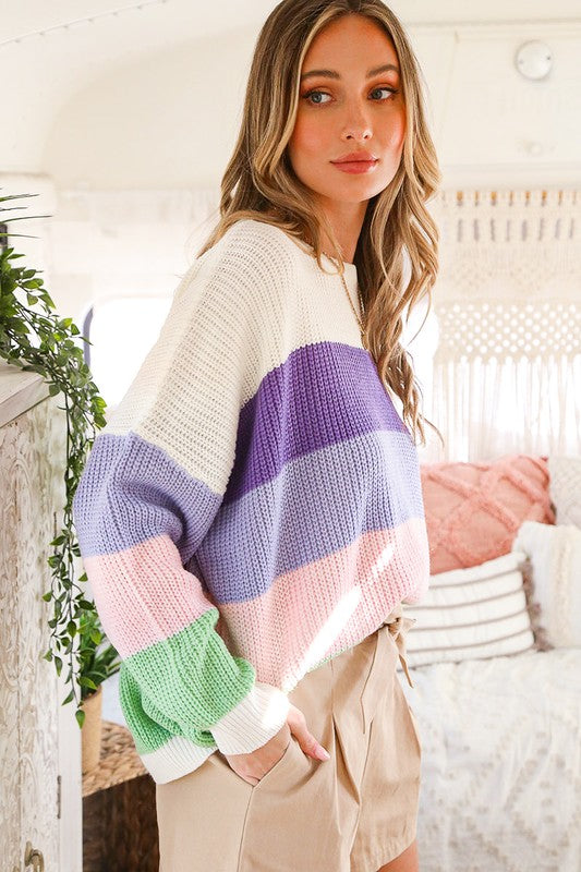 Thought You Should Know Pastel Striped Sweater