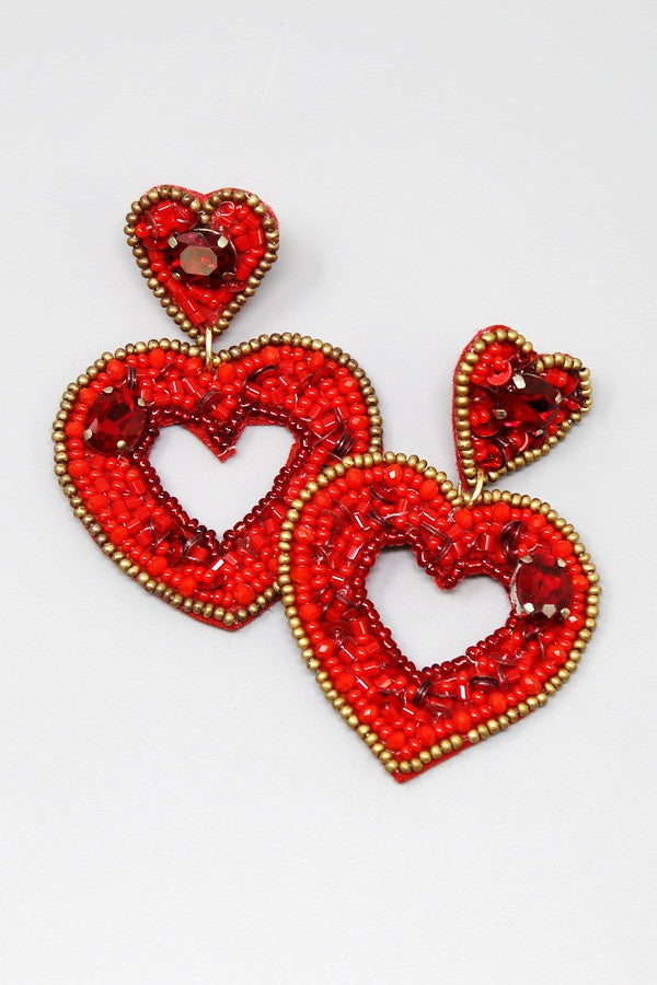 Heart Red Beaded Earrings Valentine's Day