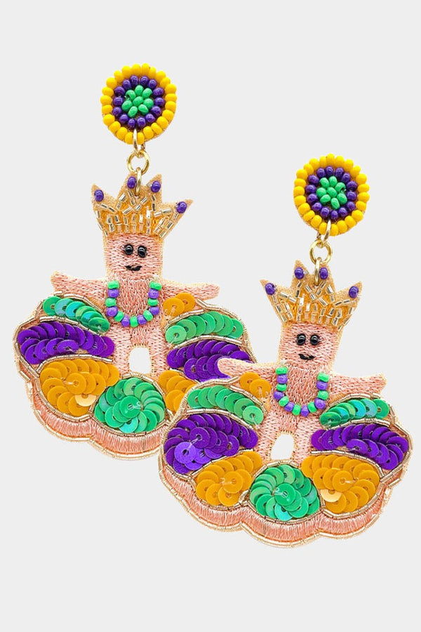 King Cake Baby Beaded Earrings - Mardi Gras