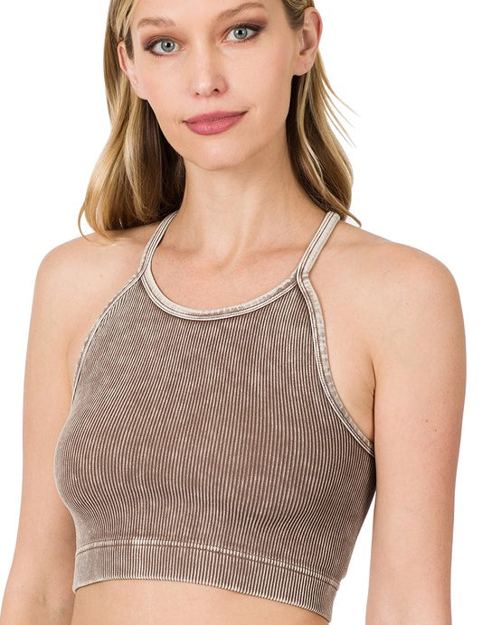 Halter Acid Washed Ribbed Crop