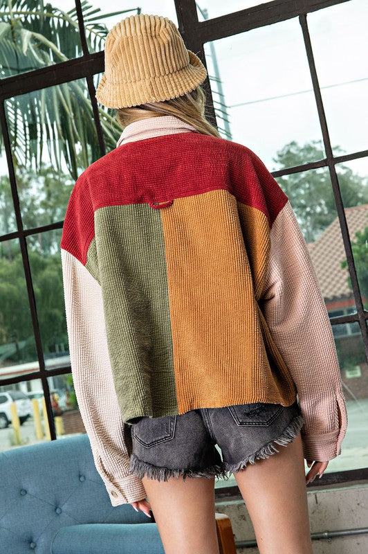 Take Me There Corduroy Color Block Cropped Shacket