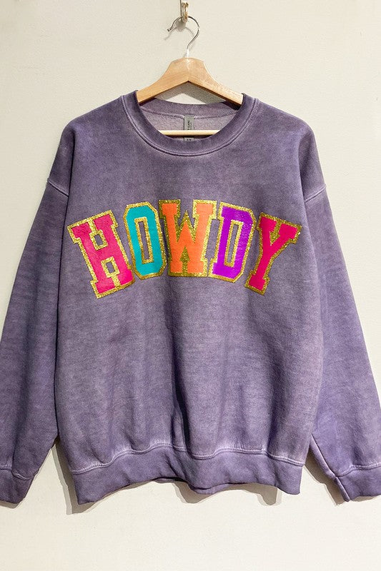 Glitter Garment Dyed Howdy Sweatshirt