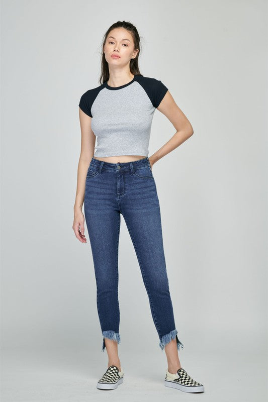 The Erin Jeans - Mid Rise Crop Skinny with Fray Hem