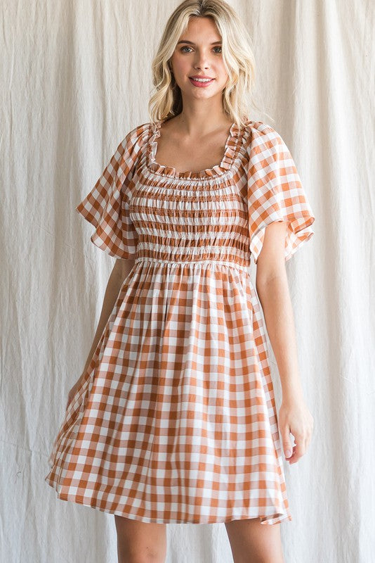 Fall Time Babe Gingham Dress