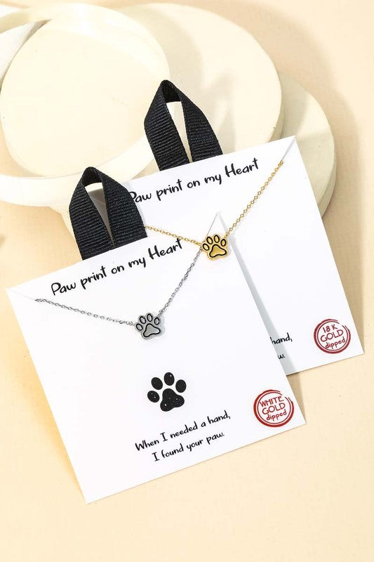 Paw Print Pendant Necklace - Silver