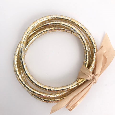 Gold and Silver Crackle Bangle Bracelets (Set of 3)