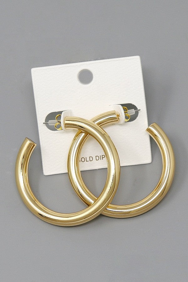 Gold Dipped Tube Hoop Earrings - Gold or Silver