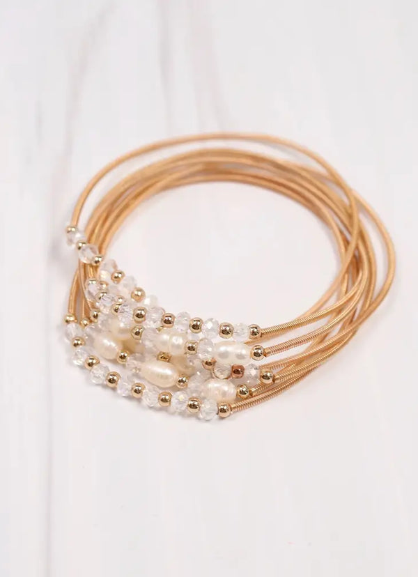 Baltic Pearl Stretch Bracelet Set Gold