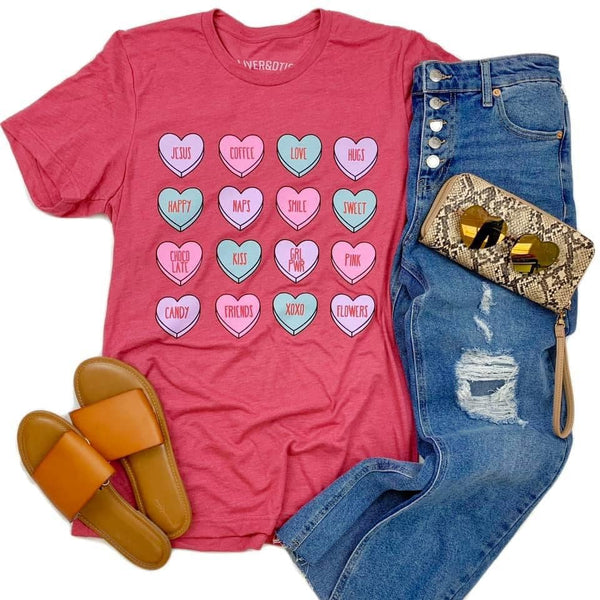 Valentines Day Candy Hearts Graphic Tee