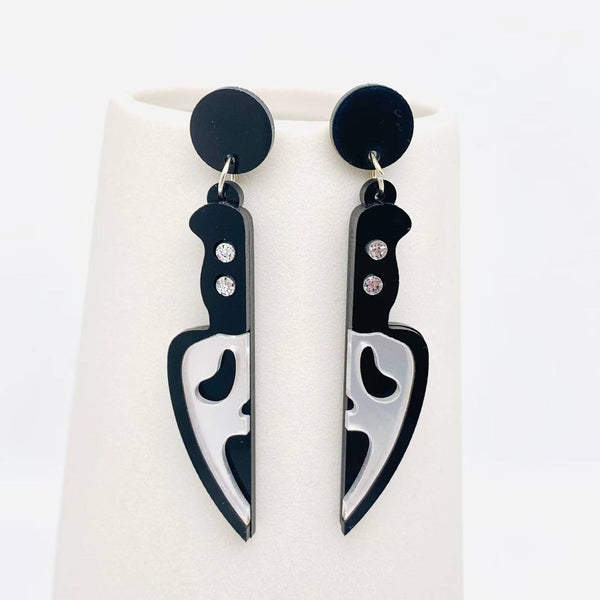 Halloween Acrylic Horror Skull Knife Shape Post Earrings