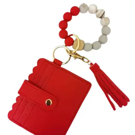 Wristlet Keychain Silicone Beaded Bracelet Tassel Cardholder