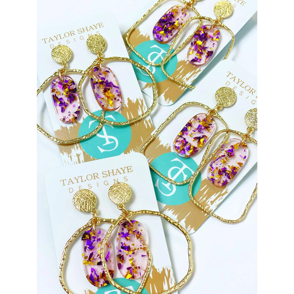 Purple and Gold Flake Earrings - Taylor Shaye
