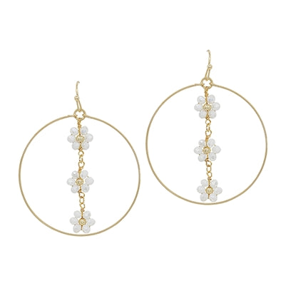 Gold Open Circle with Crystal Flower 2" Earring