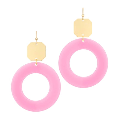 Gold and Acrylic Earrings - Pink or White