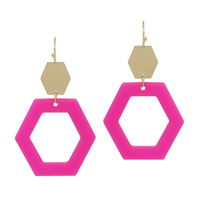 Open Hexagon Acrylic 1.5" Earring
