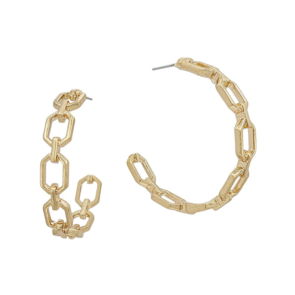 Worn Gold Open Sqaure Chain Hoop - Gold or Silver
