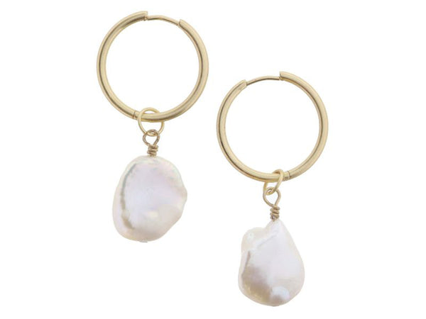 Gold Hoop With Baroque Pearl Dangle Earrings