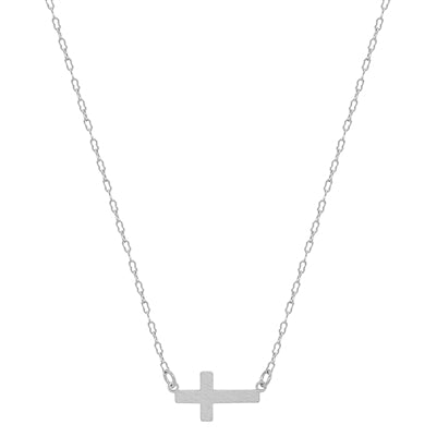 Matte  Small Sideways Cross 16"-18" Necklace - Silver or Gpld