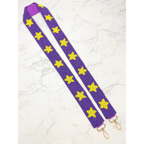 Beaded Purse Strap - Purple & Yellow Stars
