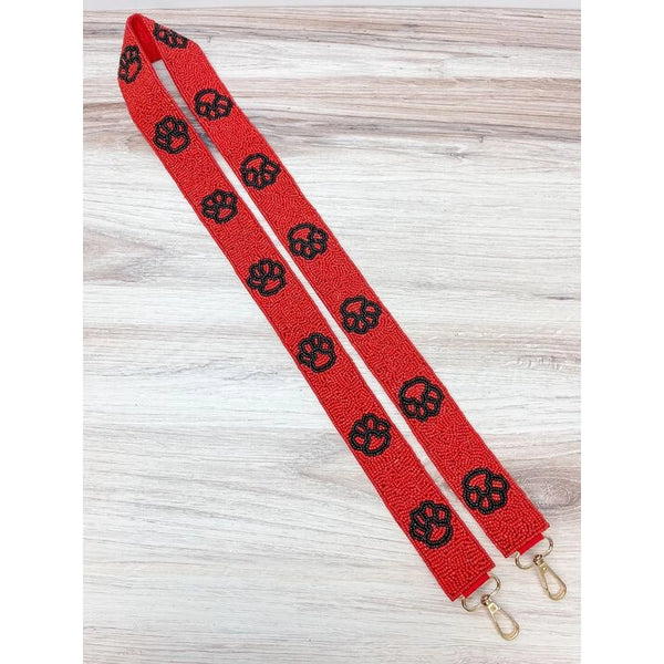 Beaded Purse Strap - Red & Black Paw Print