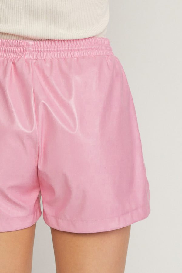 Step Into Fall Faux Leather Shorts - Pink