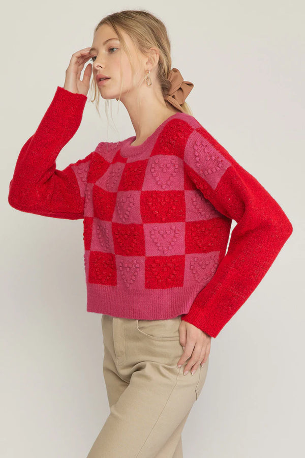 Hearts Out Checkered Heart Sweater