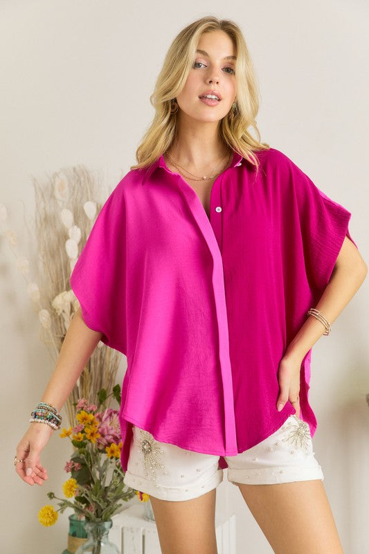 Crazy In Love Pink and Berry Button Down Blouse