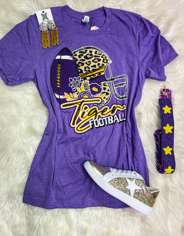 Tiger Football Floral and Leopard Helmet Graphic Tee