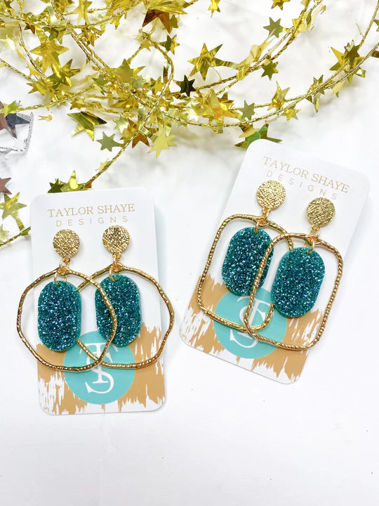 Teal Everly Oval Hoops - Taylor Shaye