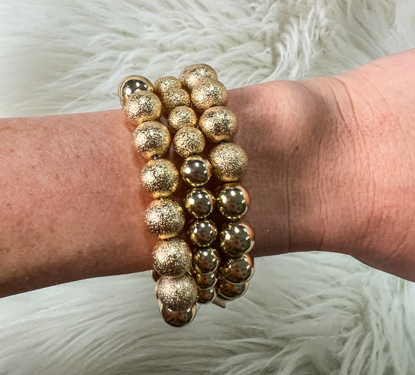 Gold Beaded Bracelet Set - 3 Strands