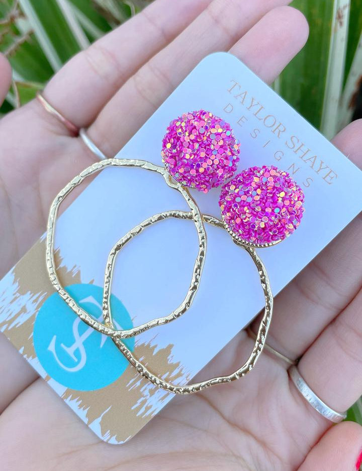 Glitter Top Hoops Earrings - Taylor Shaye