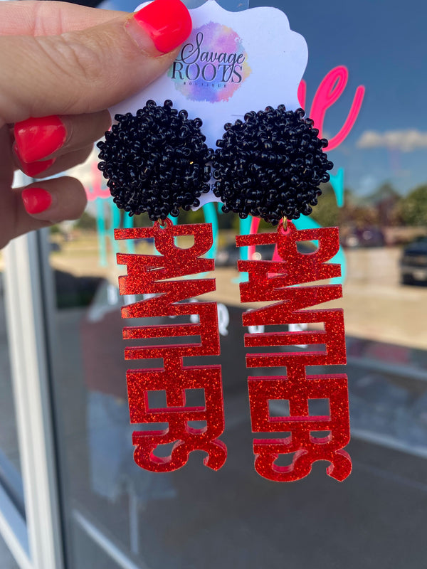 Panthers Glitter Team Name Earrings