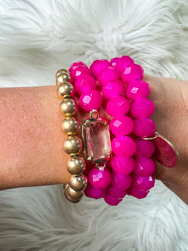 Hot Pink Beaded Bracelet Set!