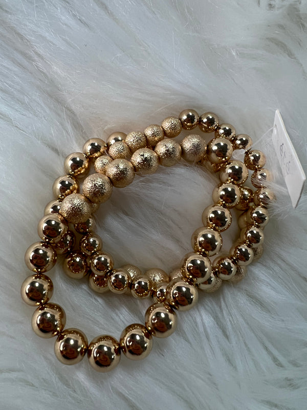 Gold Beaded Bracelet Set - 3 Strands