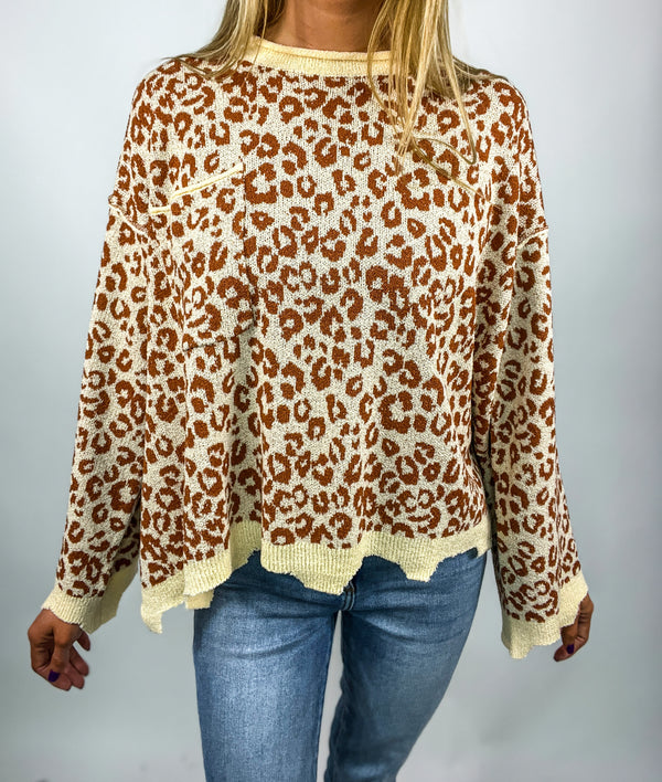 Soft and Sweet Leopard Distressed Sweater