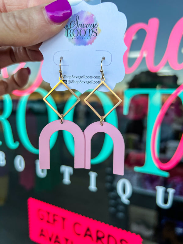 Pink Square and Arch Earrings