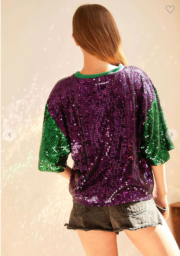 My Heart Belongs to King Cake Mardi Gras Sequin Top